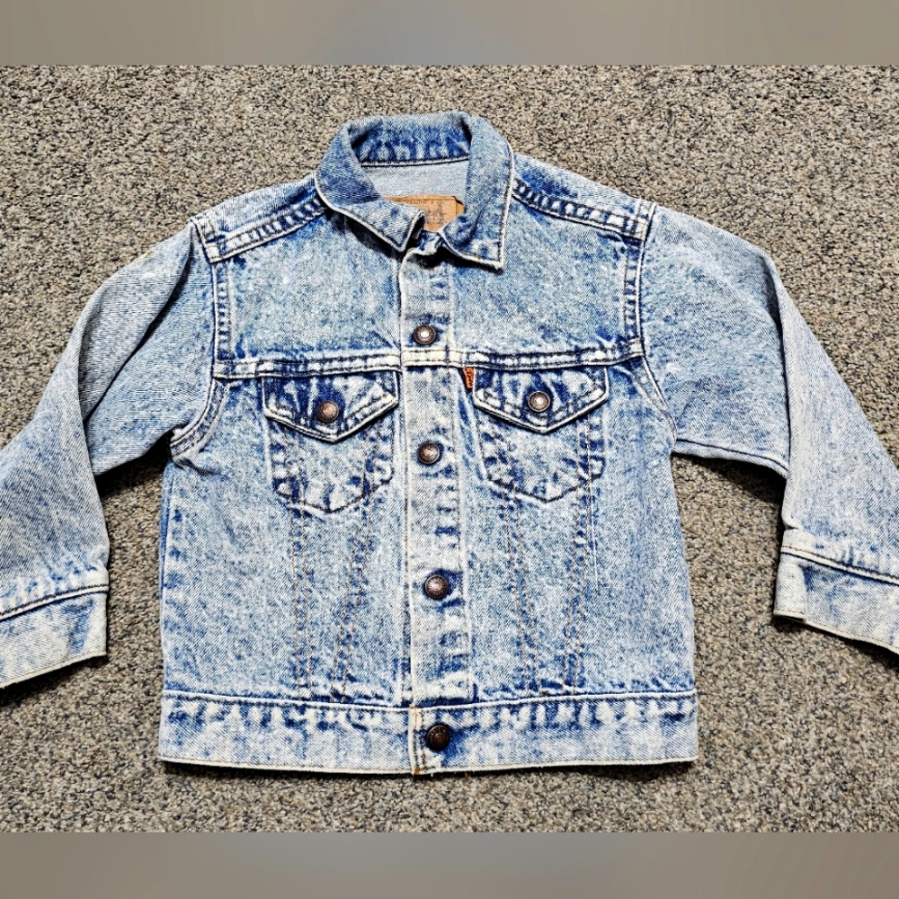 Kids Vintage Little Levis Orange Tab Denim Jean Acid Wash Jacket VTG 80s 90s